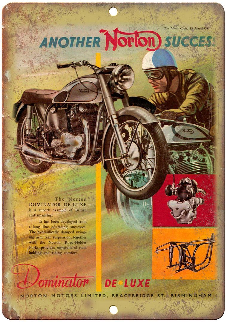 Norton Motorcycle Dominator de Luxe Ad Reproduction Metal Sign F19