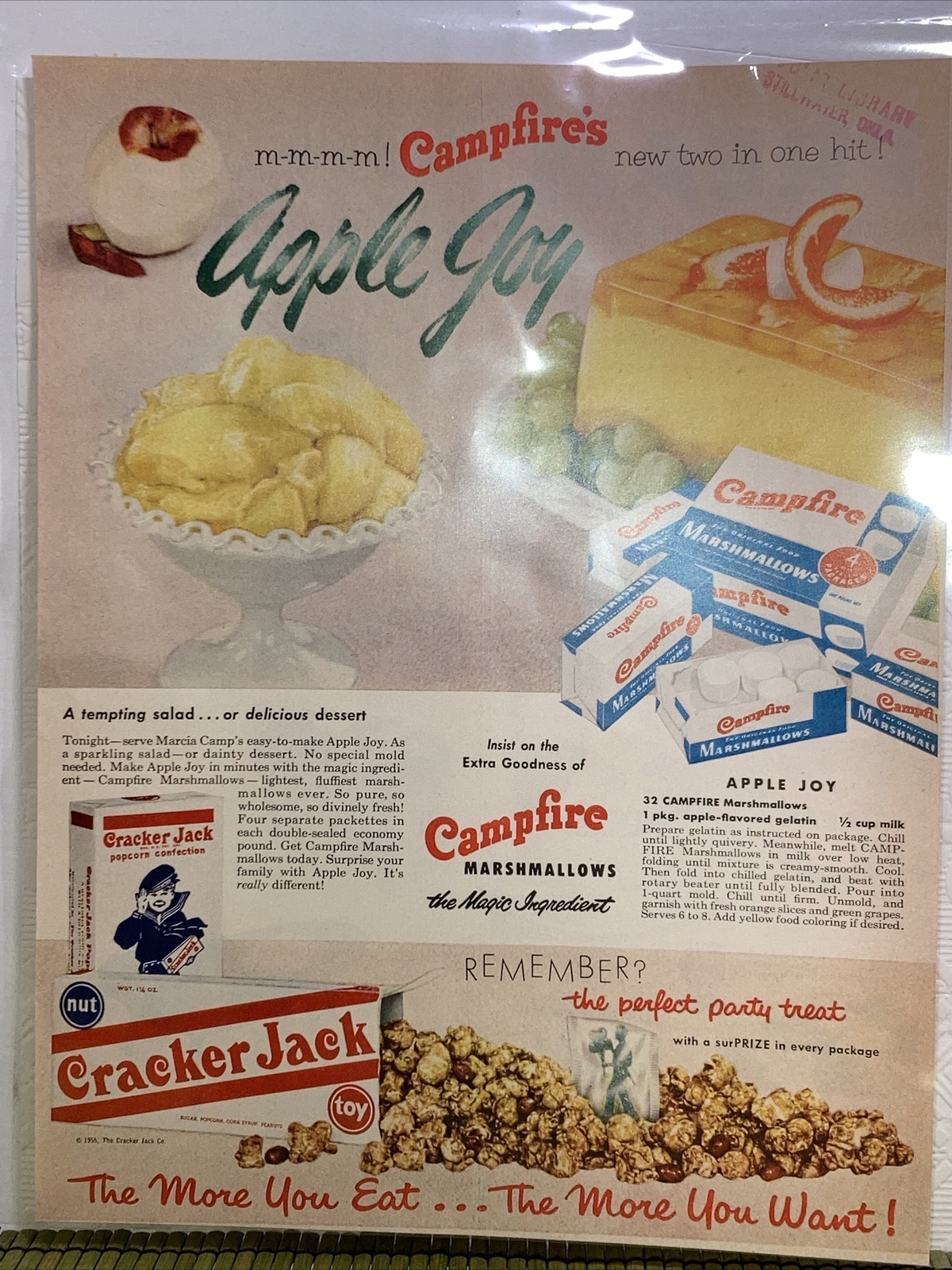 1956 Cracker Jack Campfire Marshmallows Pream Print Ad Better Homes & Gardens