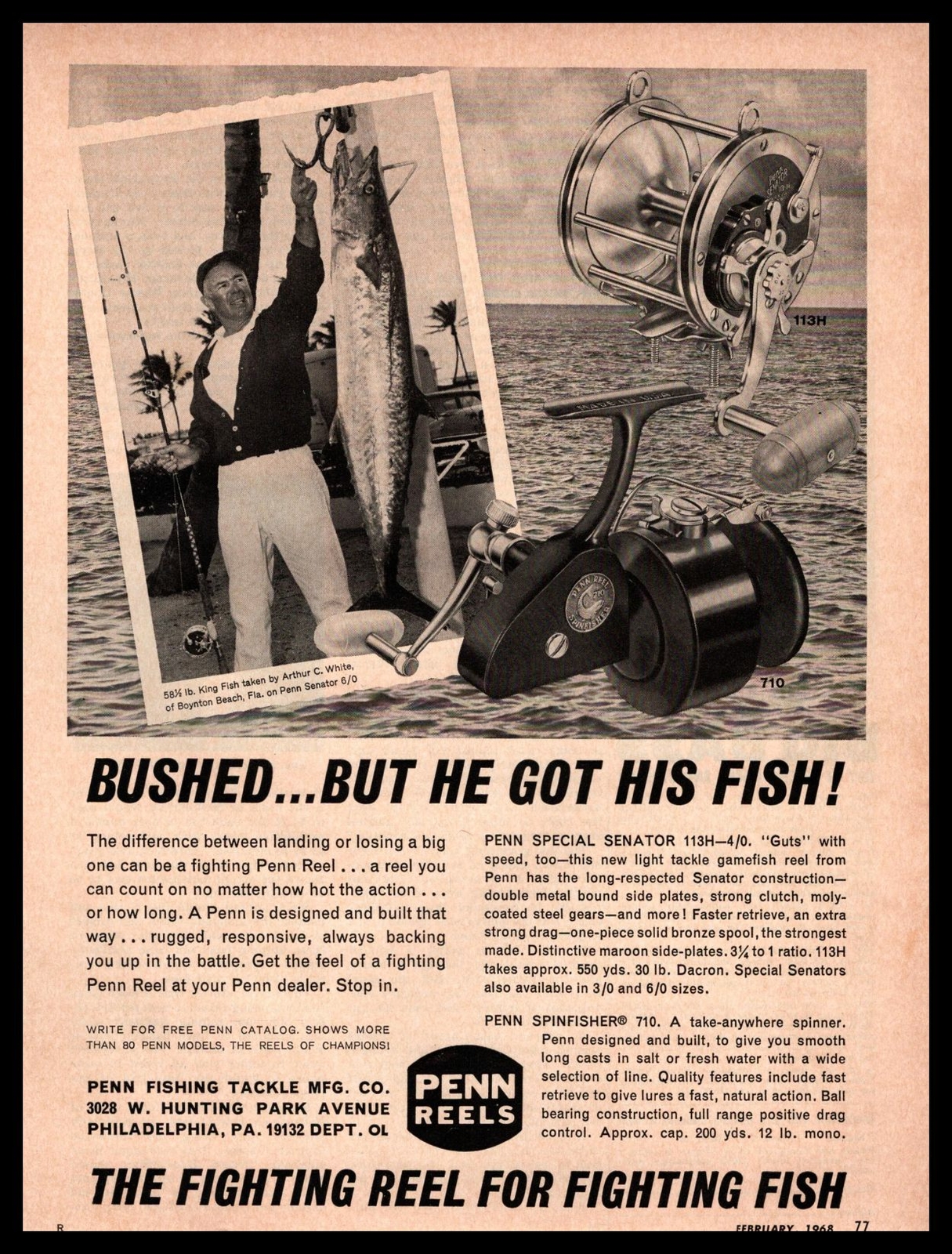 1968 Penn Fishing Tackle Mfg. Philly Special Senator Spinfisher Vintage Print Ad