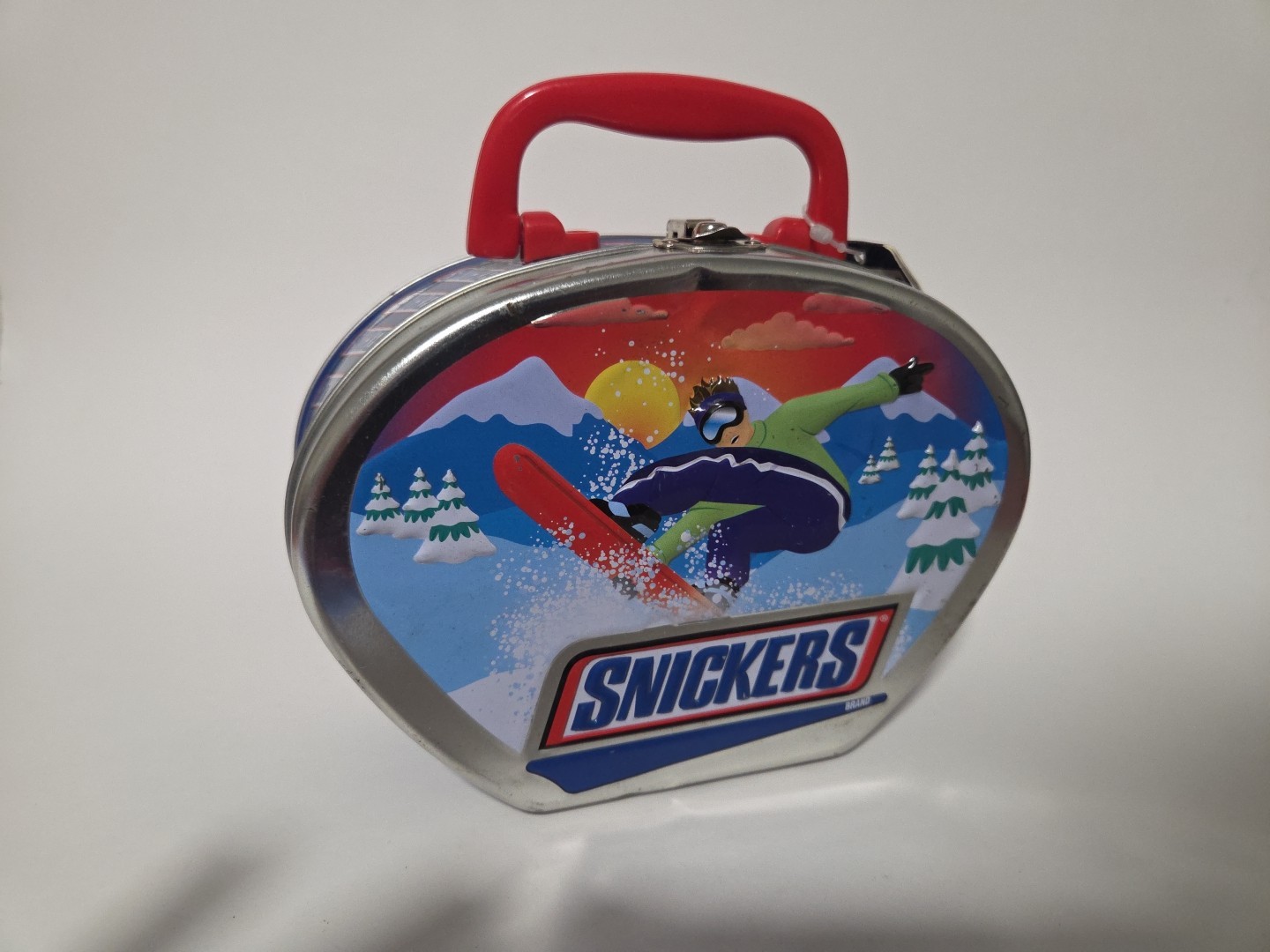 Vintage 2003 Snickers Snowboarder Metal Tin Lunch Box Collectible Advertising