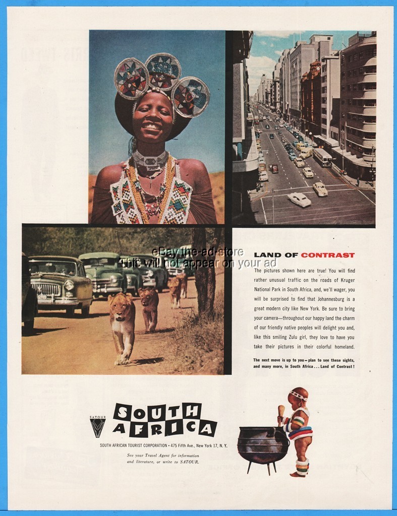 1956 South Africa Tourist Corp South Africa Tourism Johannesburg Zulu Girl Ad
