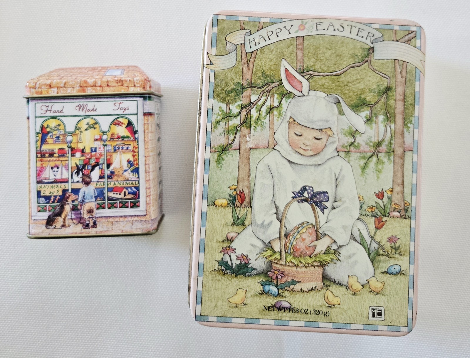 Pair of Collectible Empty Tins, Mary Engelbreit Easter Bunny + Elite Gift Box,UK
