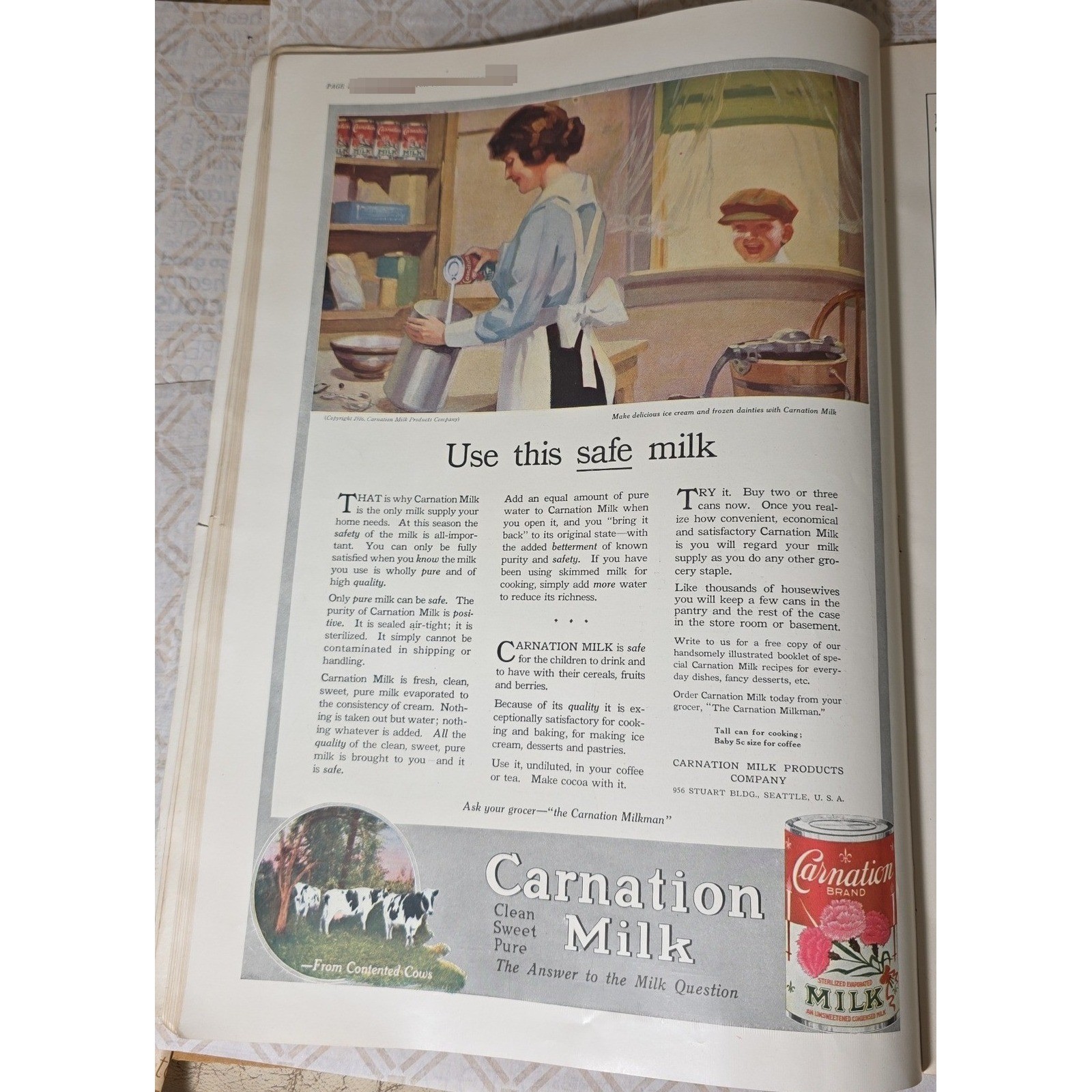 1916 Carnation Milk Advertisement Print Illustration Kitchen Scene