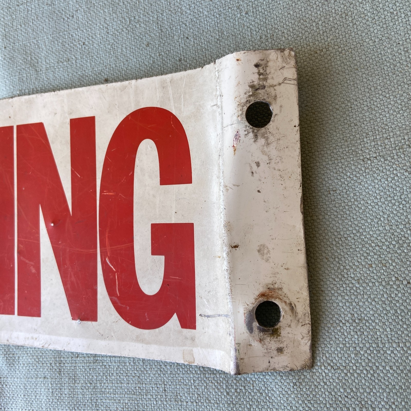 Vintage No Smoking Sign Wall Mount 4”x15” White Red Lettering Metal 90 Degree