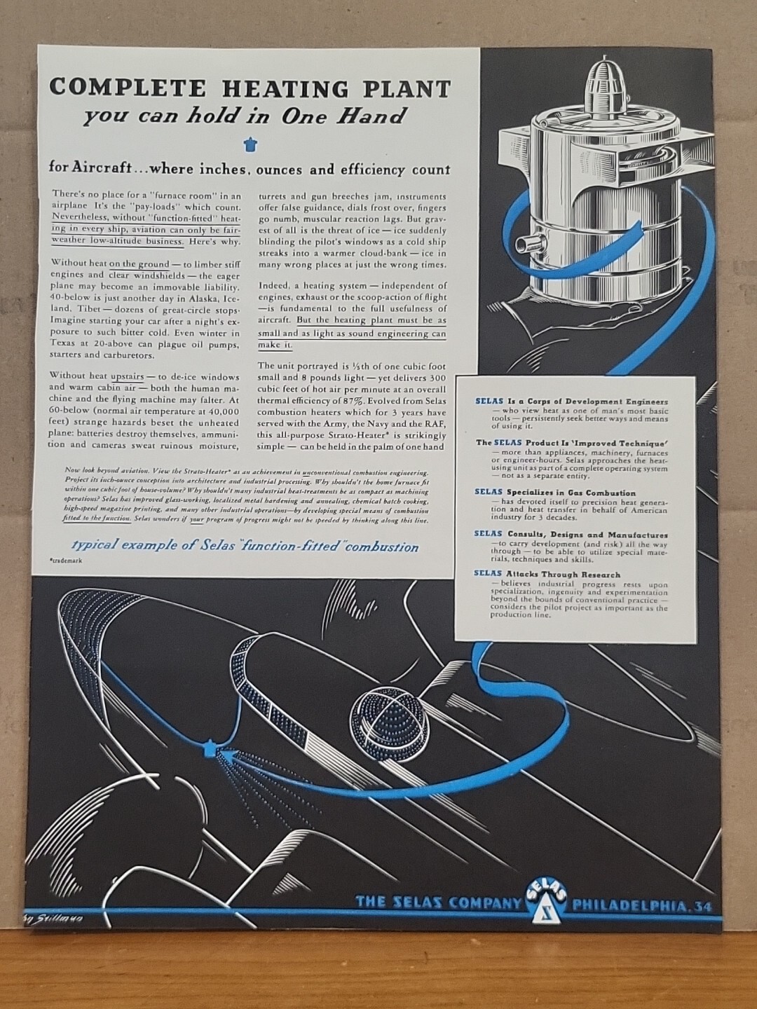 1943 Thje Selas Company Fortune WW2 Print Ad Q3 Heating Plant Combustion