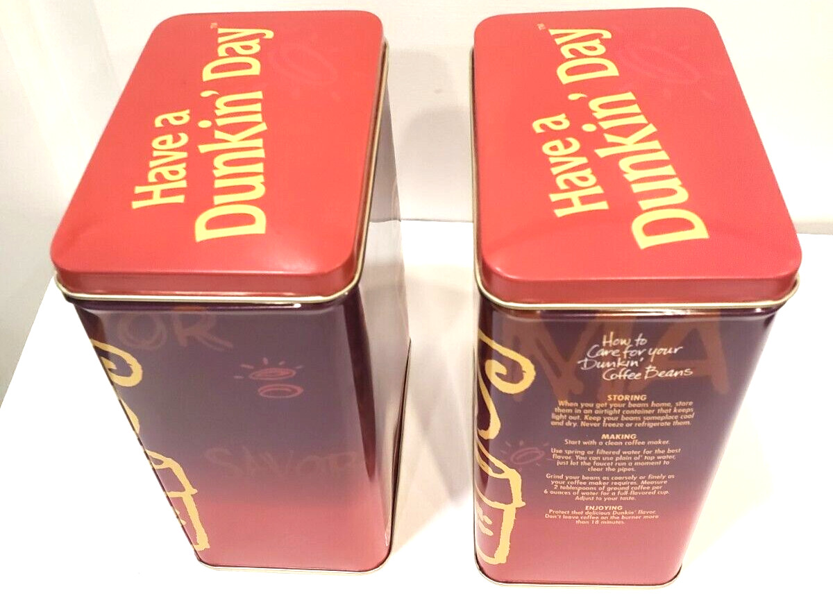 Vintage Have a Dunkin’ Day Donuts Red Coffee Tins Canister Set of 2