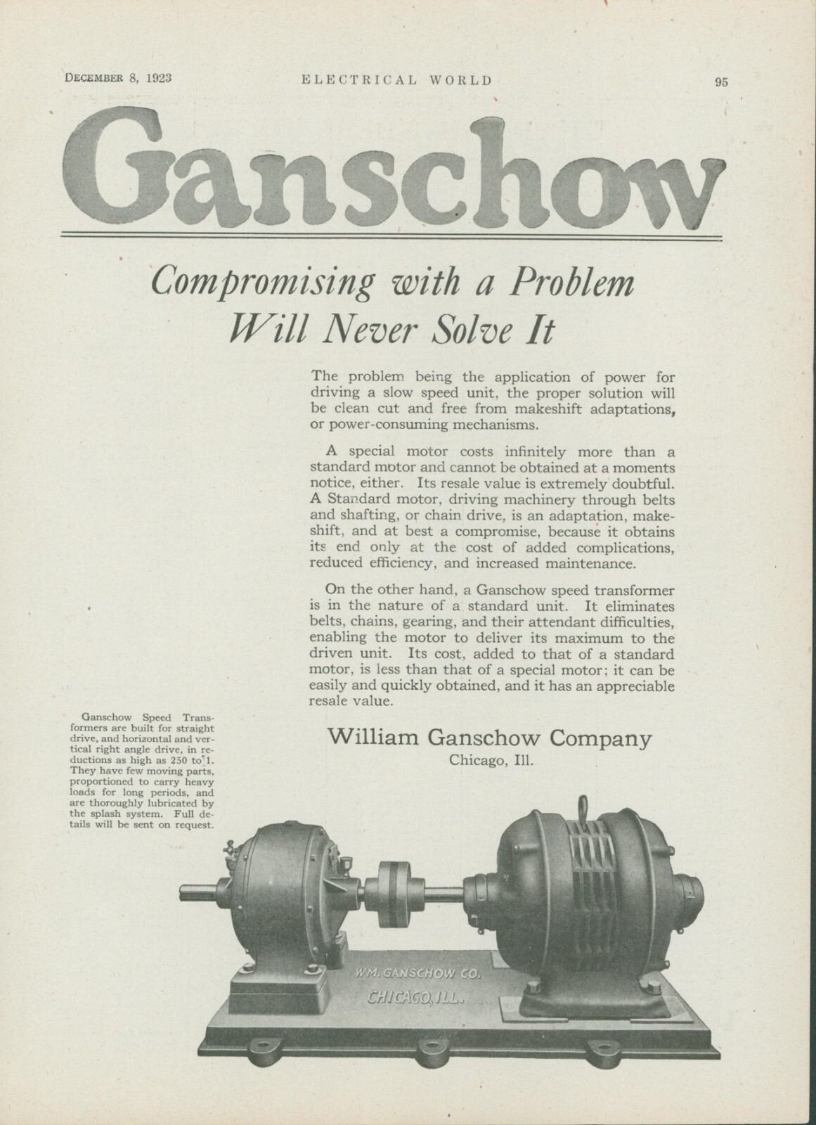 1923 Ganschow Speed Transformers Compromising With Problem Never Solves Ad EW1