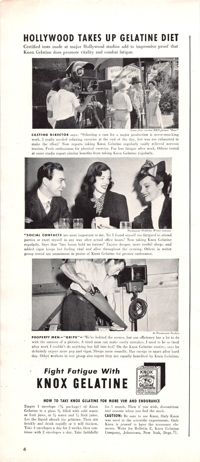 Knox Gelatine (sic) Fights Fatigue For Vim And Vigor Vtg Magazine Print Ad