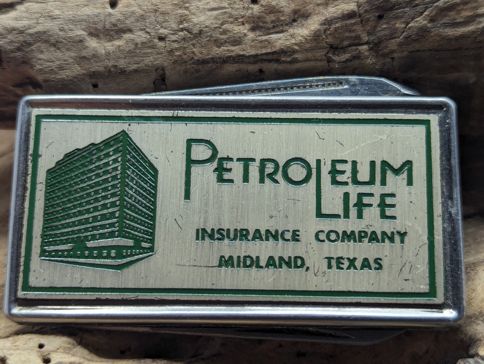 Vintage Petroleum Life Insurance Company MIDLAND TX Advertising Money Clip Knife