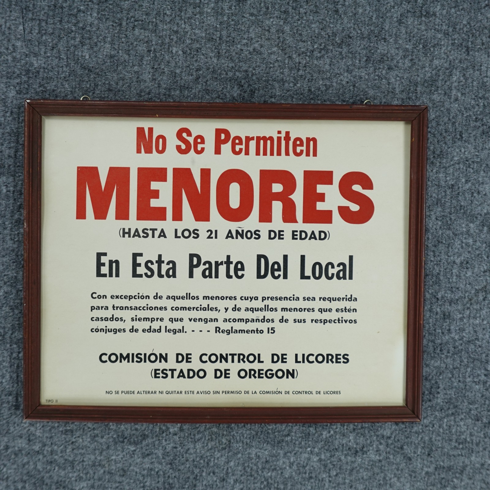 Vintage Oregon Liquor Control Sign Spanish No Se Permiten Menores Wood Frame
