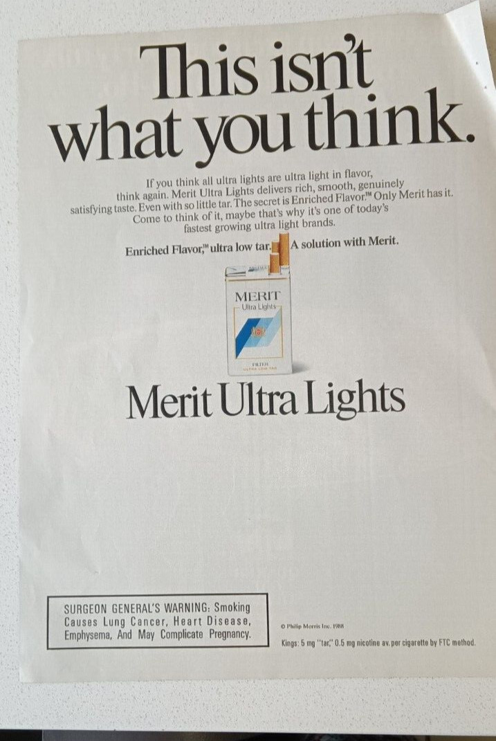 Merit Ultra Lights Cigarettes Magazine Advertisement, Color print, Philip Morris