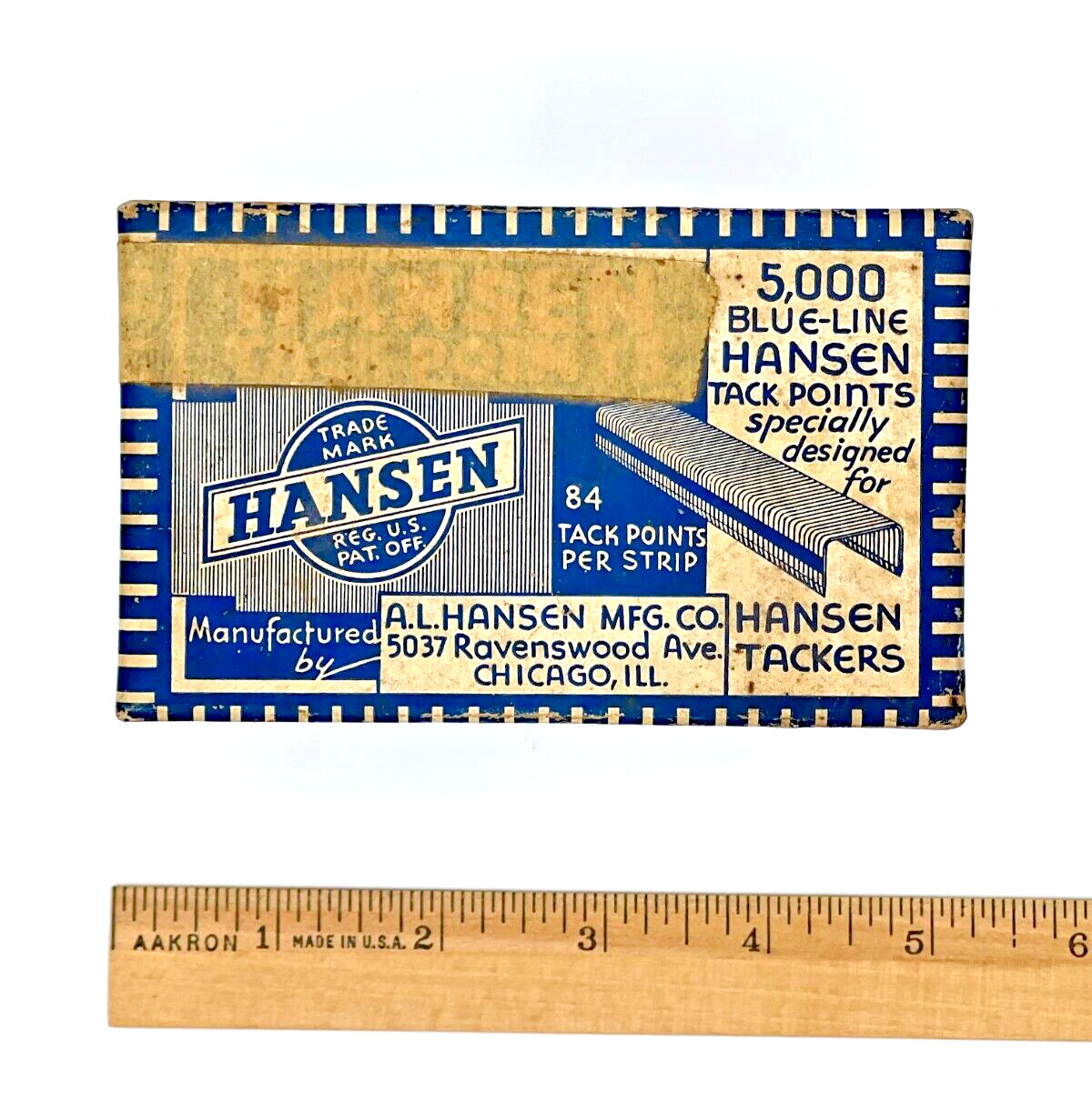 Hansen Tack Point Box few Tack Points included Blue Vintage Collectable Box