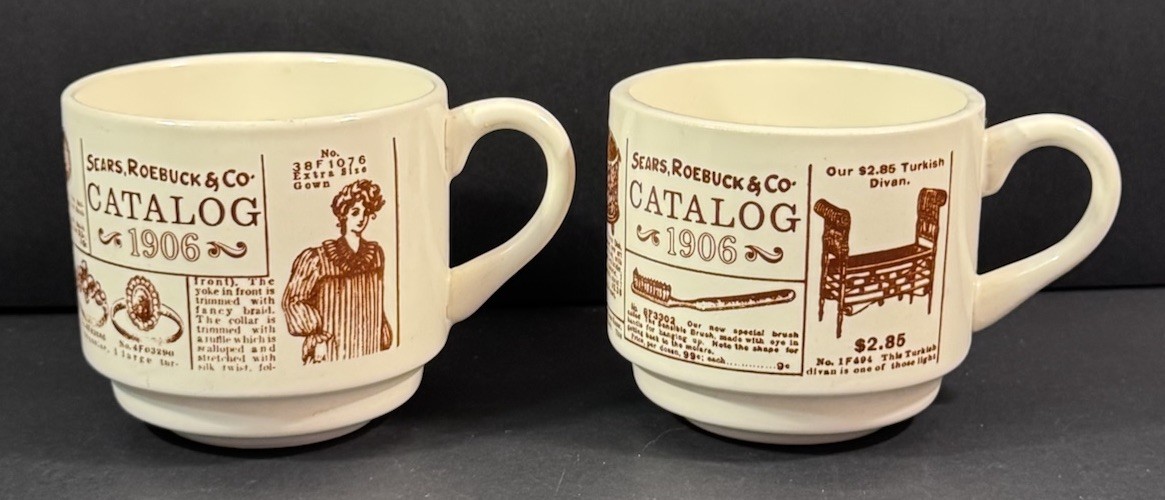 Vintage Sears Roebuck & Co 1906 Catalog Advertising Diner Mug Set Of 2 Mismatch