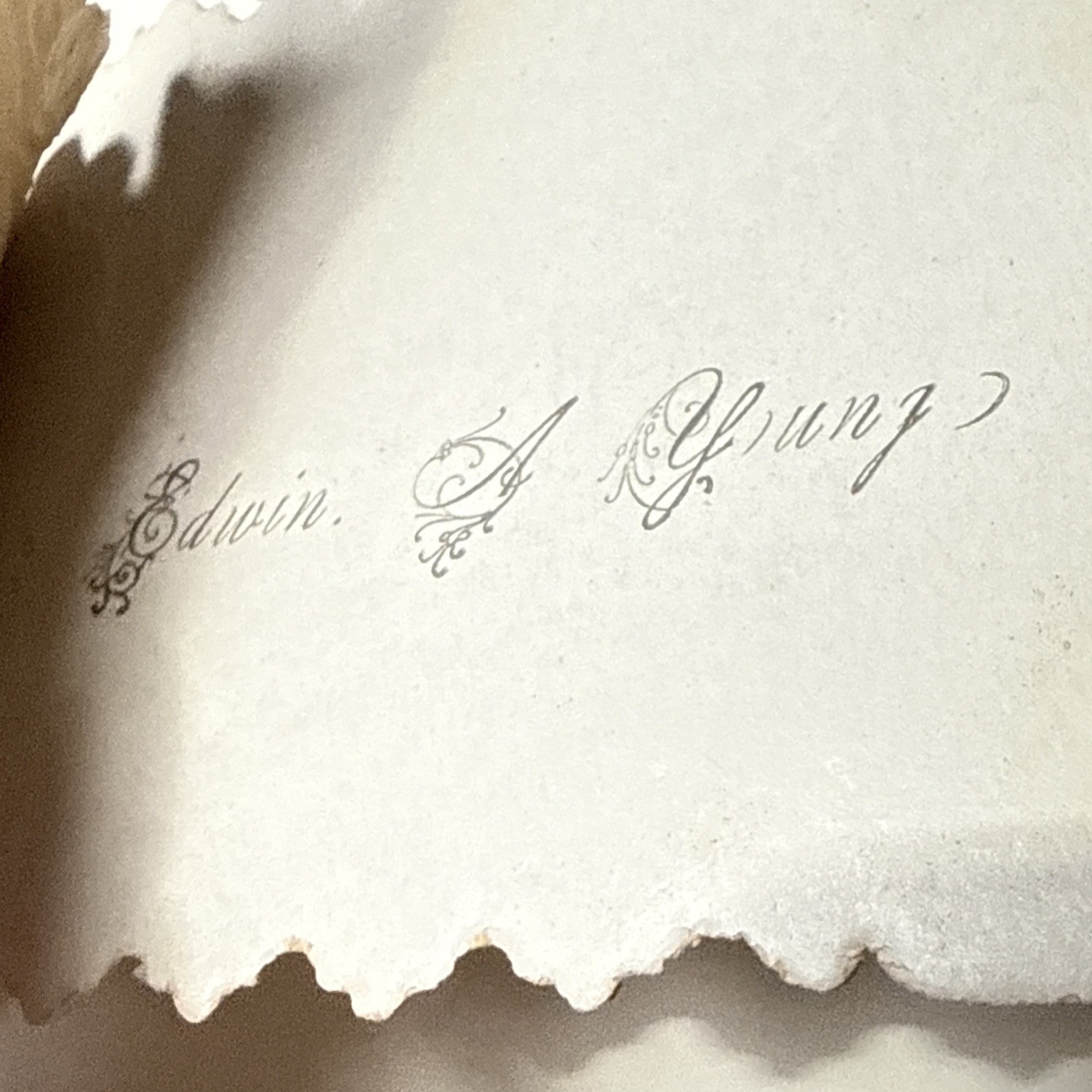2 EDWIN YOUNG Peekaboo Hand Rose Die cut Victorian Calling Card 1880 Ship Anchor
