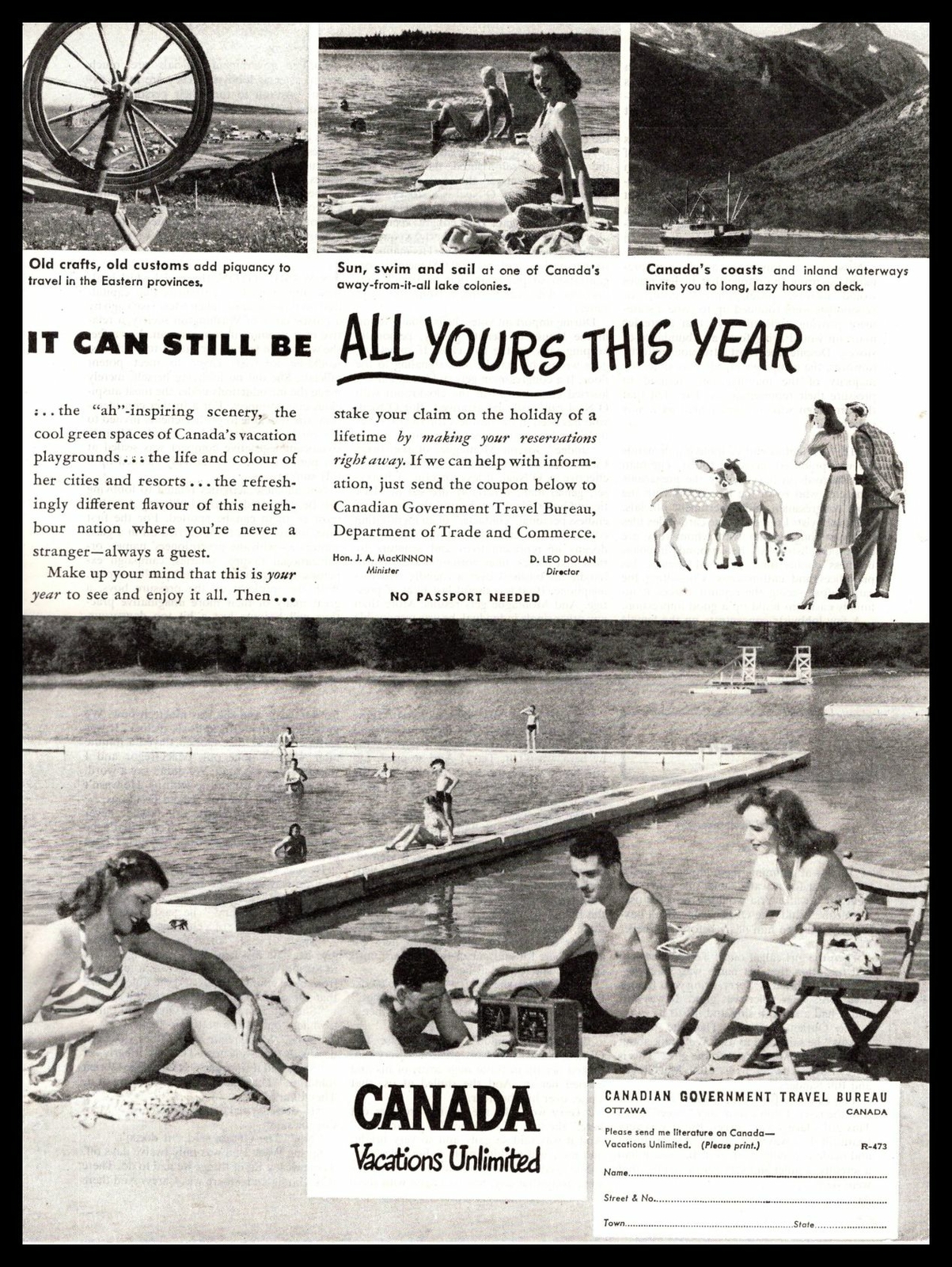 1947 Canadian Government Travel Bureau Department Of Trade And Commerce Print Ad