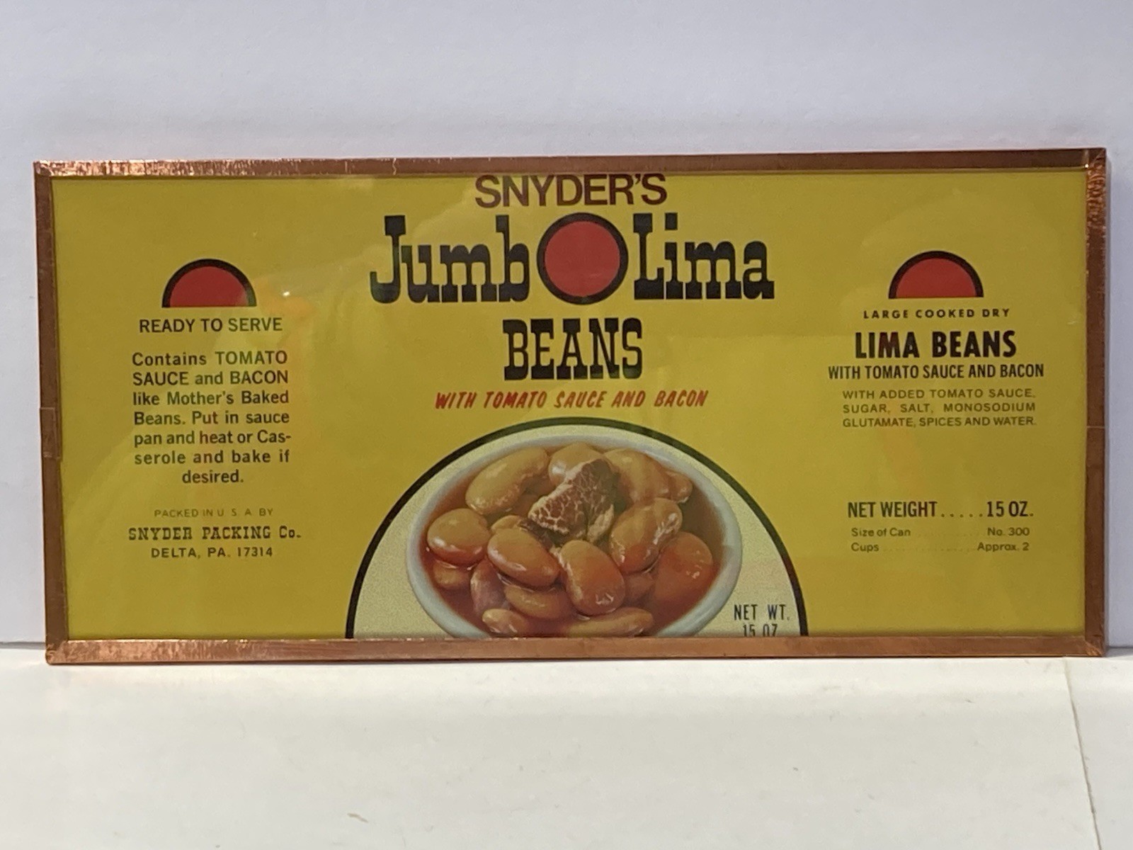 Vintage 1930’s Snyder Jumbo Lima Beans Can Label Framed Food Advertising