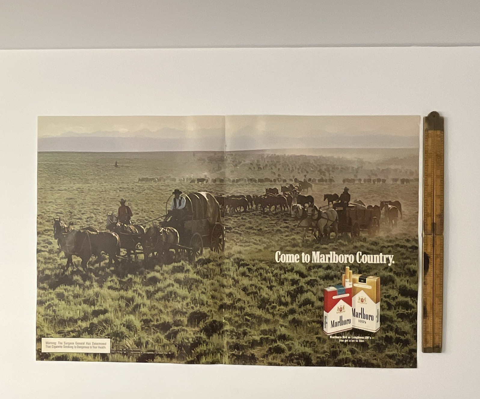 Marlboro Cigarettes Print Ad “Come to Marlboro Country” 1970s Green Brown