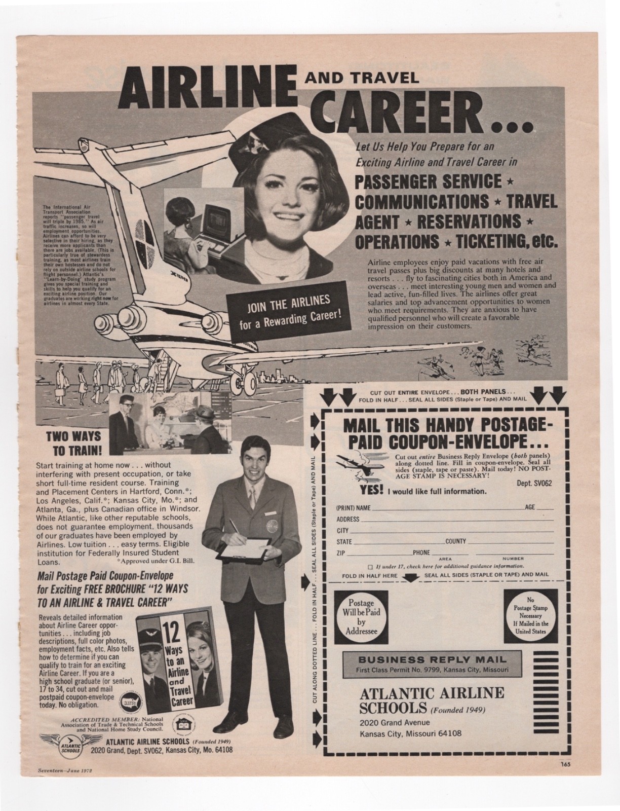 vintage 1972 large size mag print ad Airline And Travel Atlantic Airline Schools