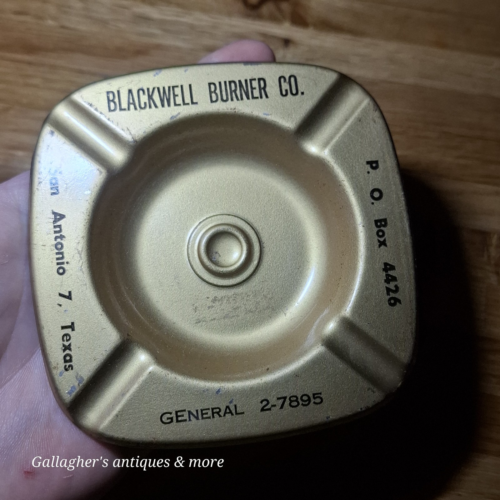 Vintage BLACKWELL BURNER CO San Antonio Texas Advertising Metal Ashtray