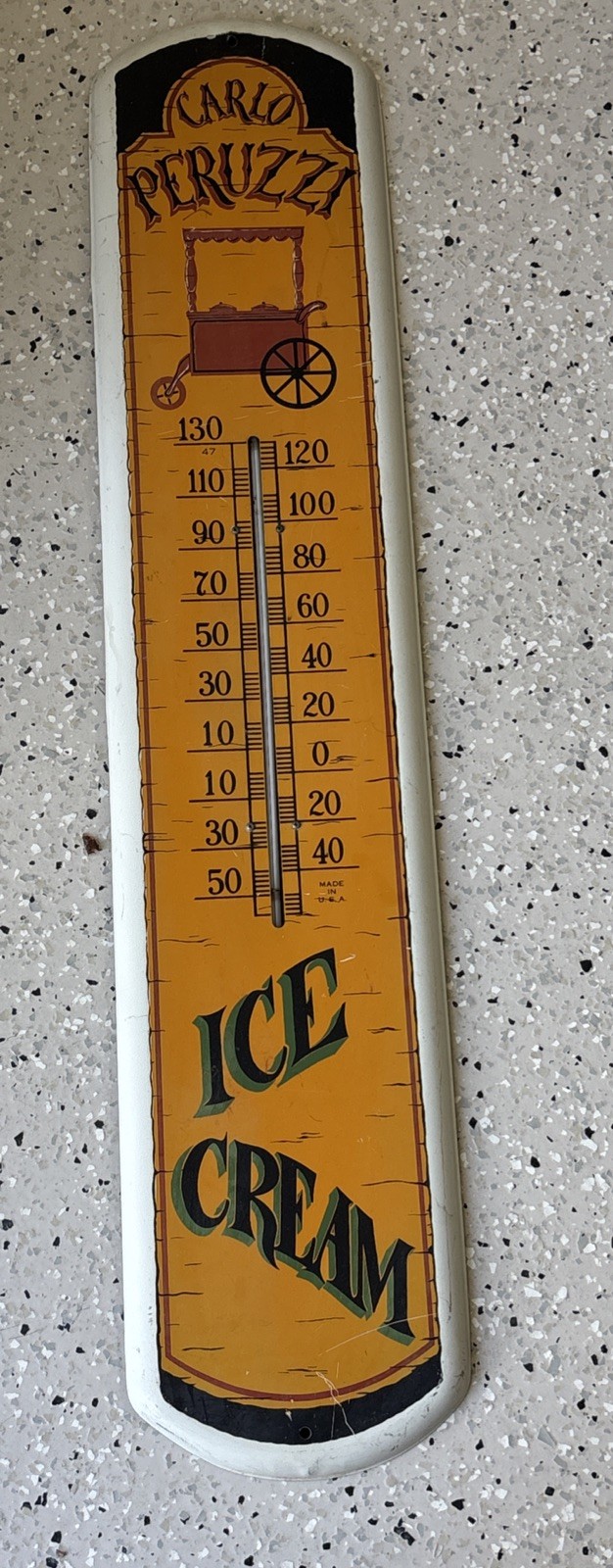 Vintage Carlo Peruzzi Ice Cream Metal Sign Thermometer Advertising 38”x8” USA