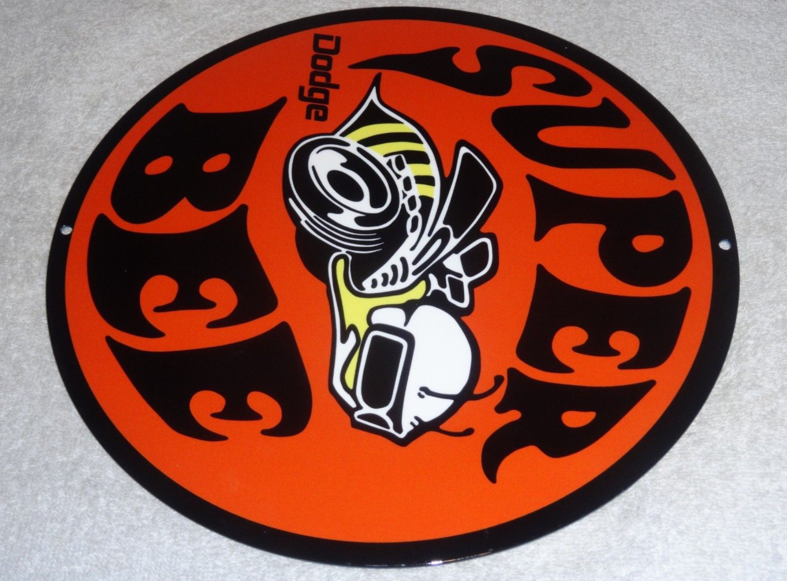 VINTAGE “DODGE SUPER BEE SPORTS CAR” 11 3/4″ PORCELAIN METAL GASOLINE & OIL SIGN