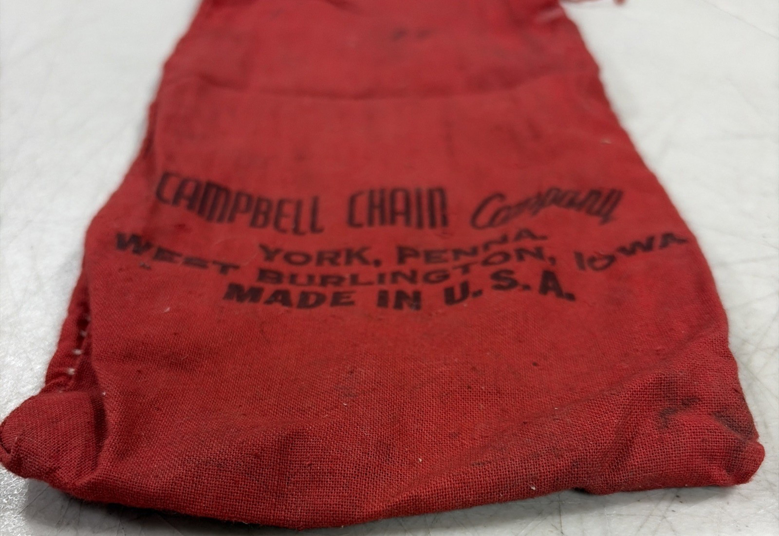 Campbell Chain Company York, Penna. West Burlington, Iowa Vtg Cloth Chain Bag