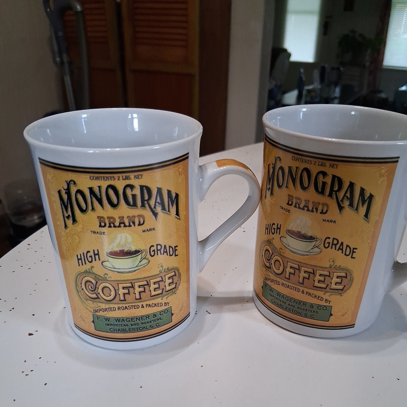 California Pantry Coffee Mug Monogram Brand Coffee W.Wagener Co Set Of 2