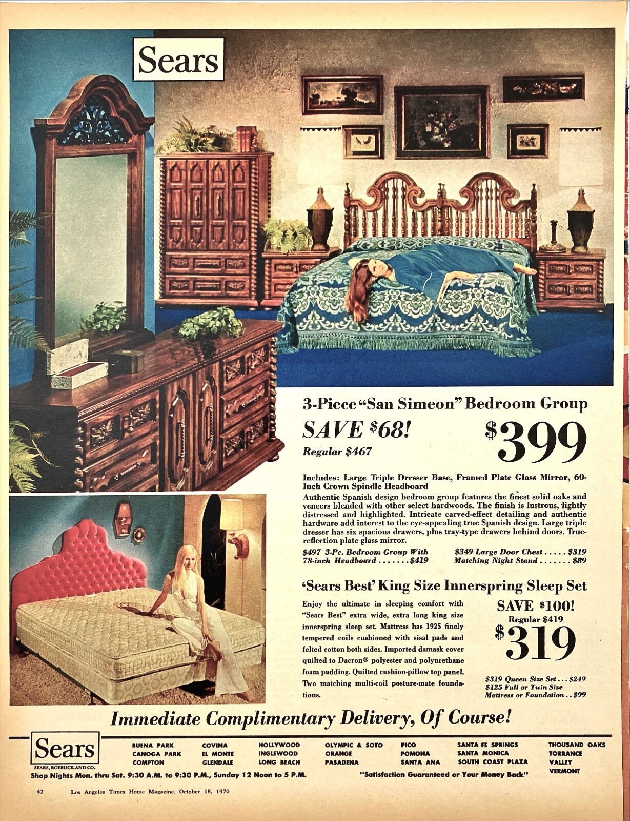 Sears Roebuck and Co San Simeon Bedroom Group Sear’s Best Vtg Magazine Print Ad