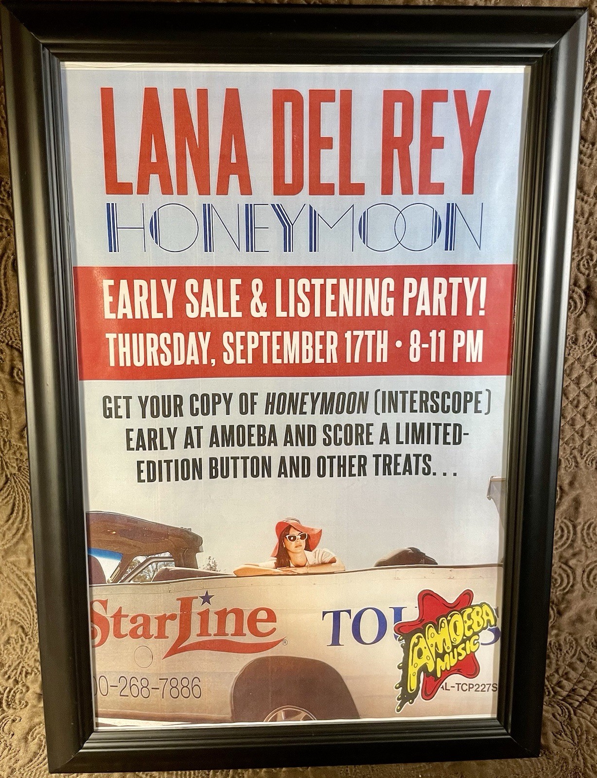 FRAMED “11 x 17” Lana Del Rey 2015 “Honeymoon” Amoeba Store Official Poster Rare