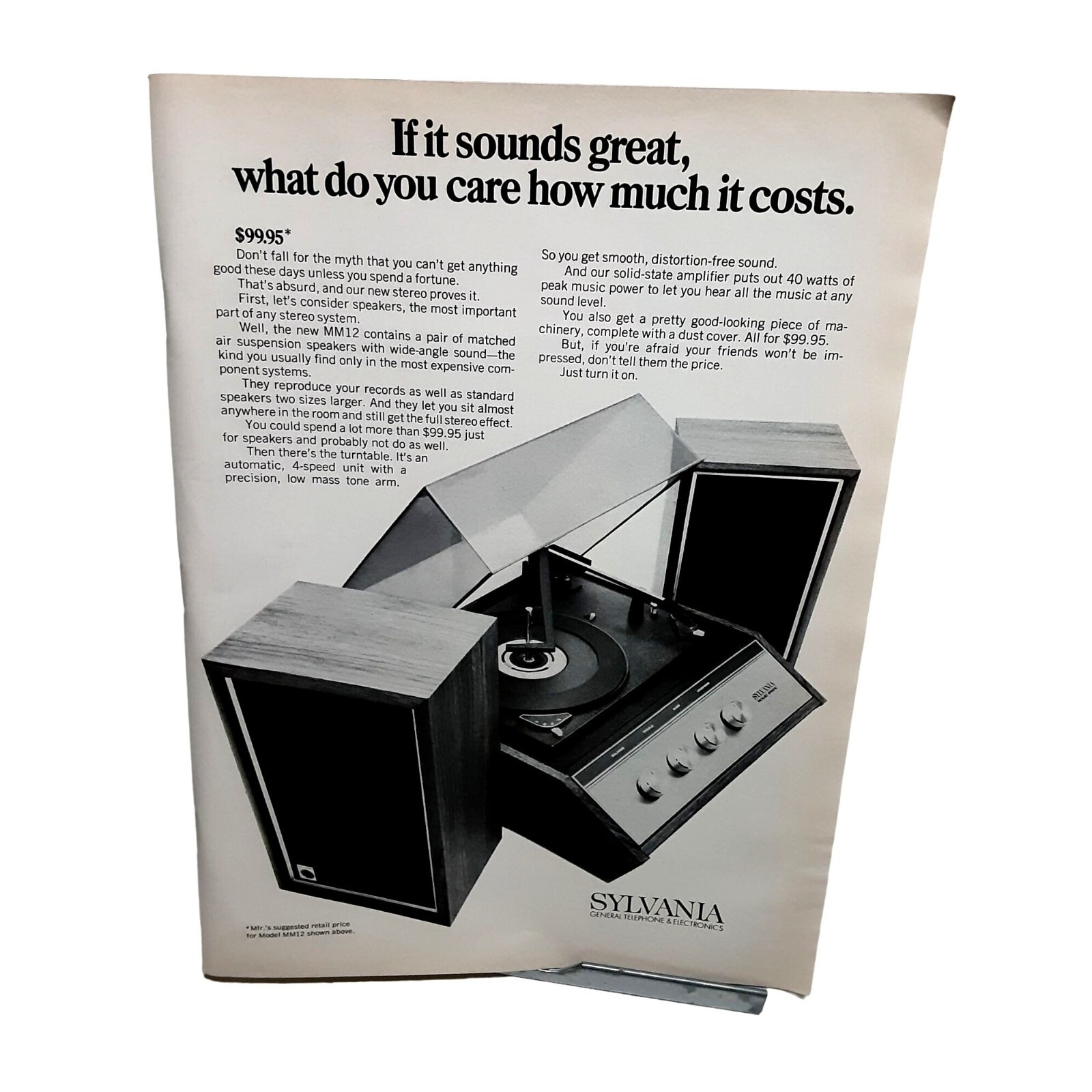 1970 Sylvania Stereo System Turntable Speakers MM12 VTG Print Ad 70s Original