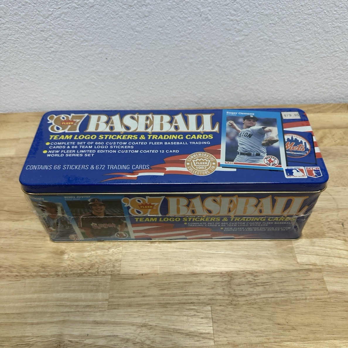 Fleer 1987 Baseball Team Logo Stickers & Trading Cards Collectors Tin
