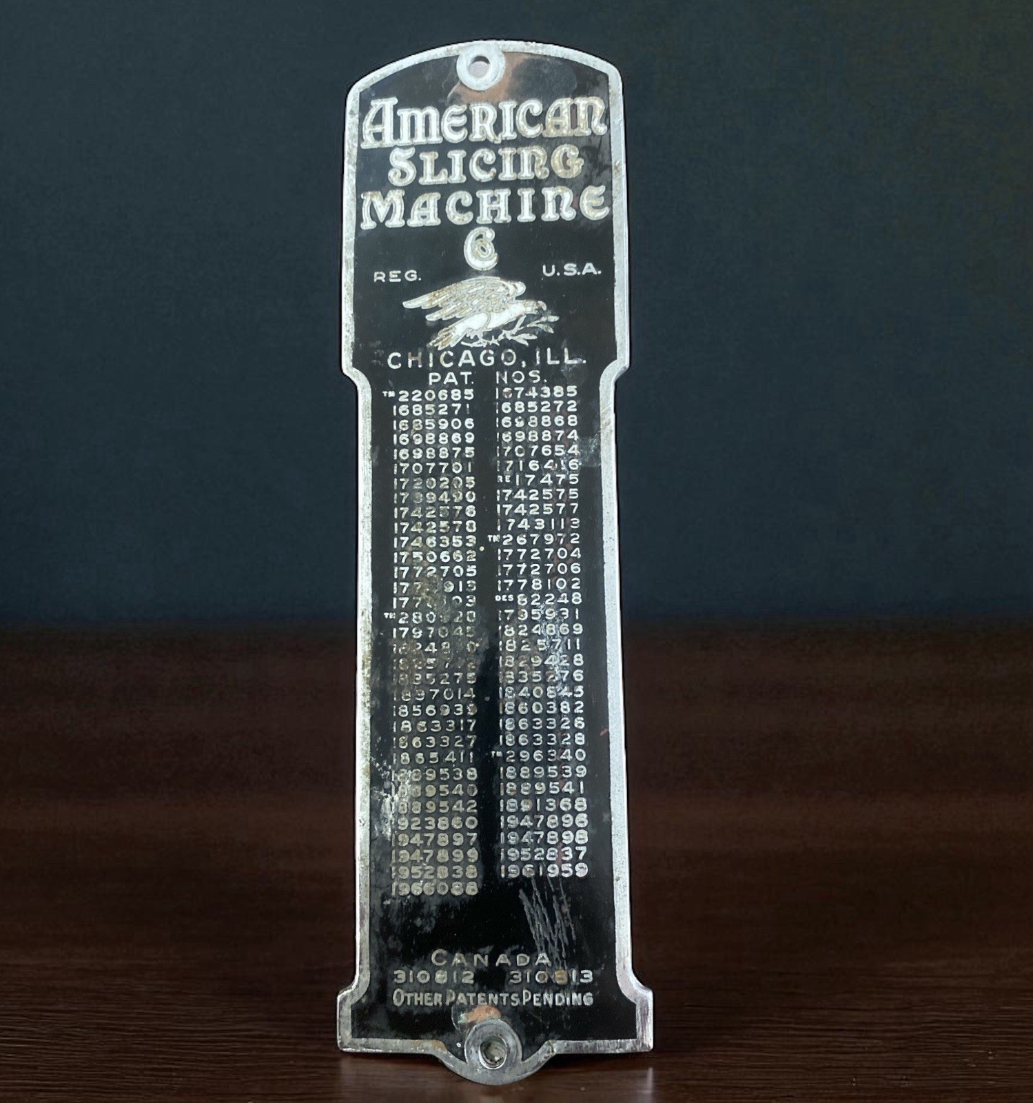 American Slicing Machine Nameplate Advertising 1950s Metal Enamel Chicago IL
