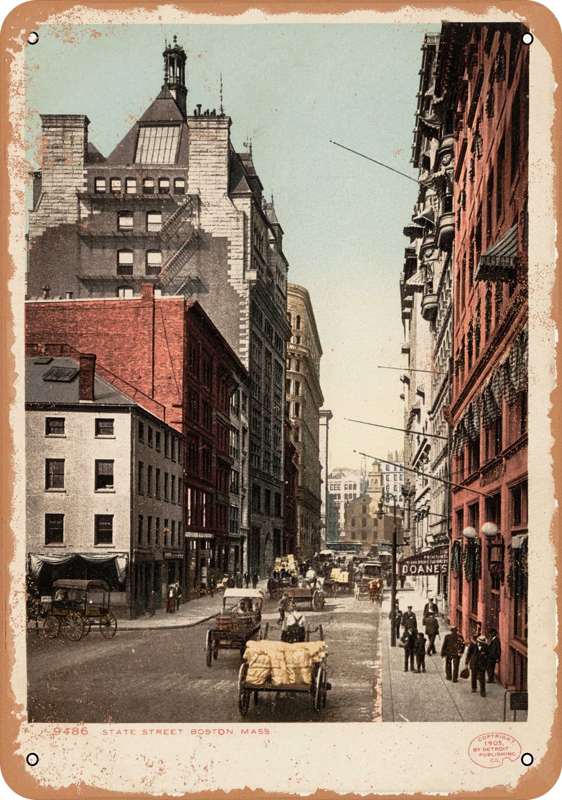 Metal Sign – Massachusetts Postcard – State Street, Boston, Mass. [front]