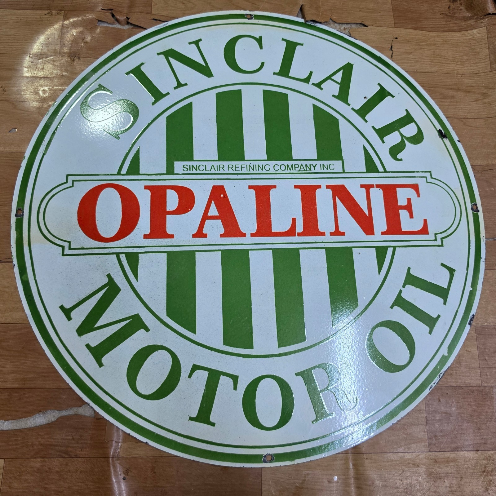 SINCLAIR OPALINE PORCELAIN ENAMEL SIGN 29 X 29 INCHES