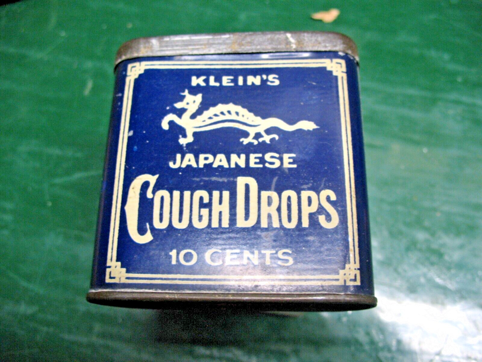 KLEIN’S JAPANESE COUGH DROPS 10 CENTS TIN FLIP TOP LID 50 A DRAGON LITHO
