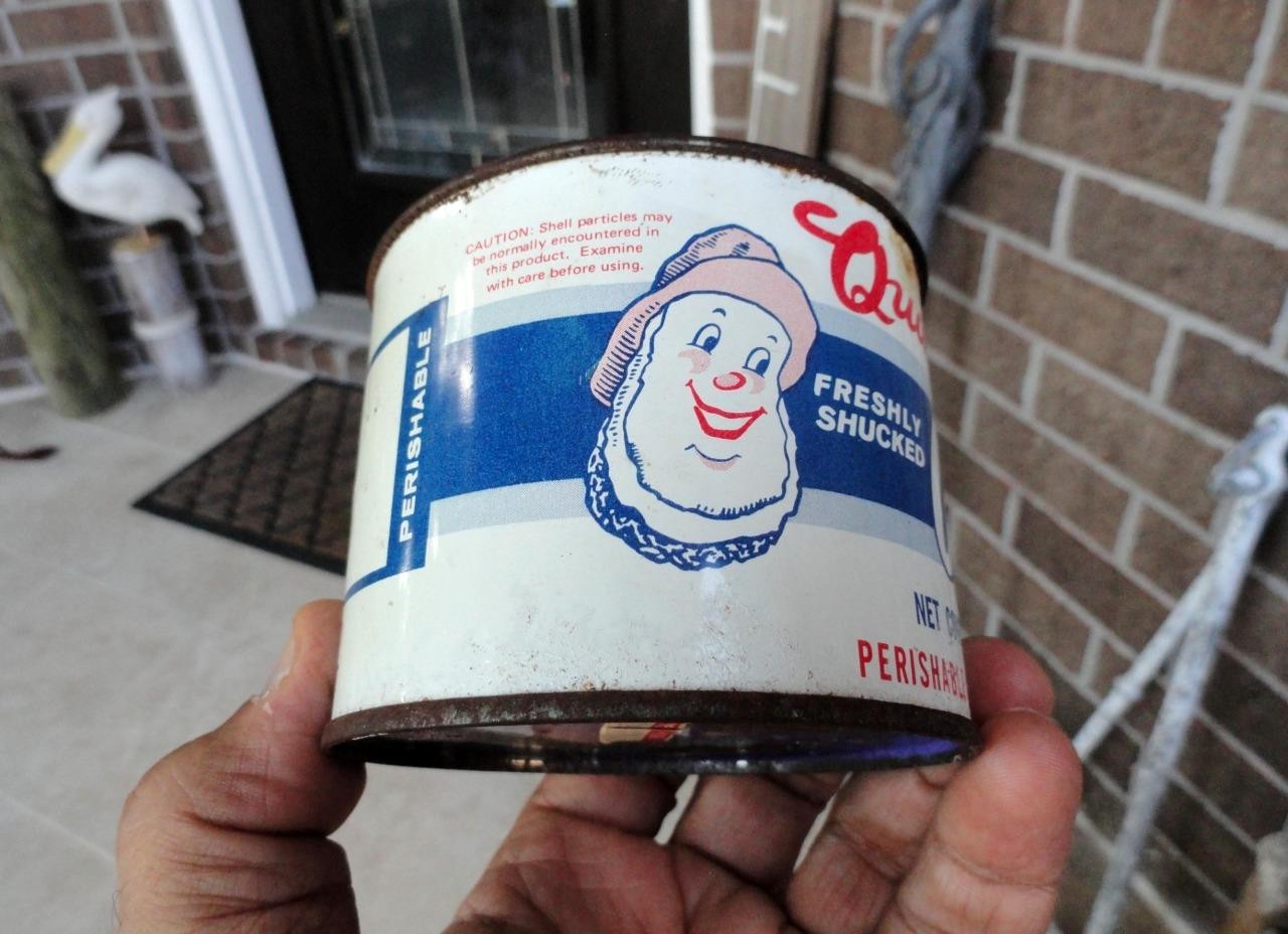 QUALITY OYSTERS Advertising Tin Can WAYNE EVANS SFD CO. CRISFIELD, Maryland MD