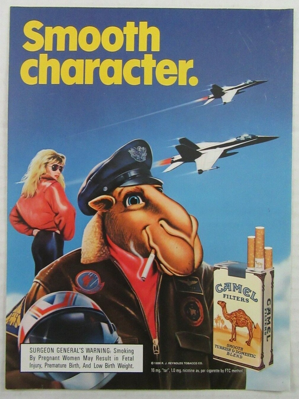 1988 CAMEL Filter Cigarettes JOE CAMEL Top Pilot “Smooth Character” Magazine Ad