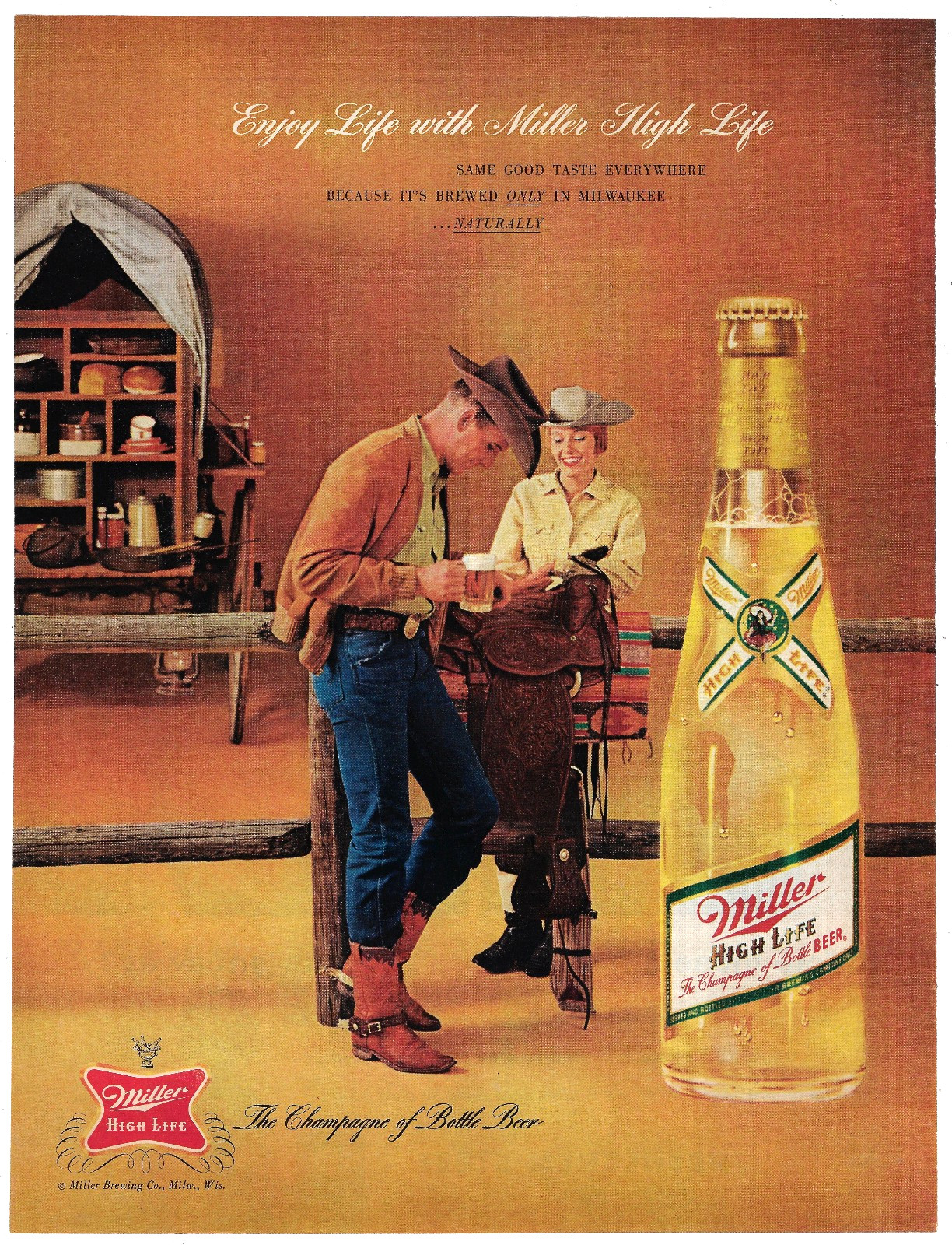 Miller High Life Beer Vintage Ad 1960s Mid Century Modern Bar Wall Art 1962