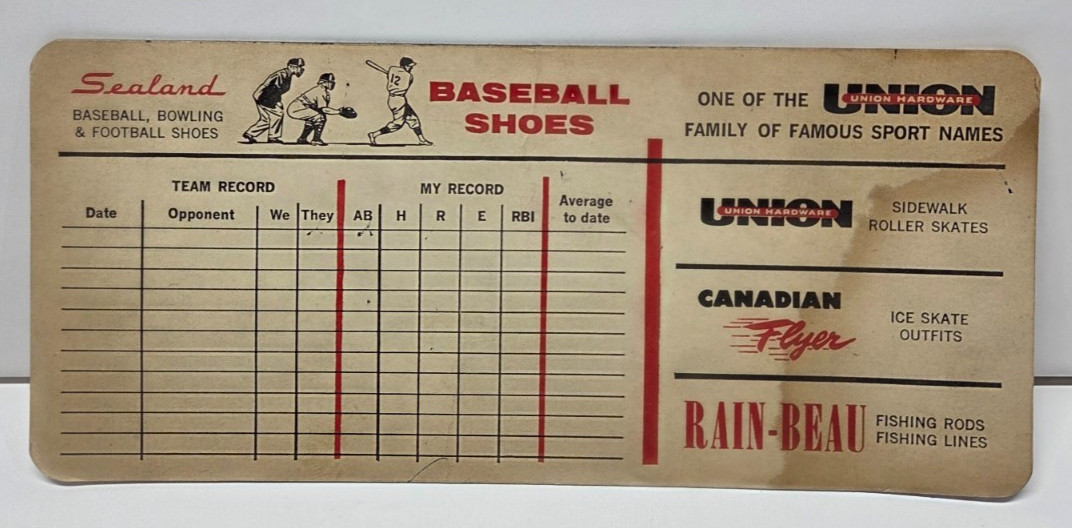 1950s Sealand Baseball Score Card Union Hardware Sports Advertising Rare