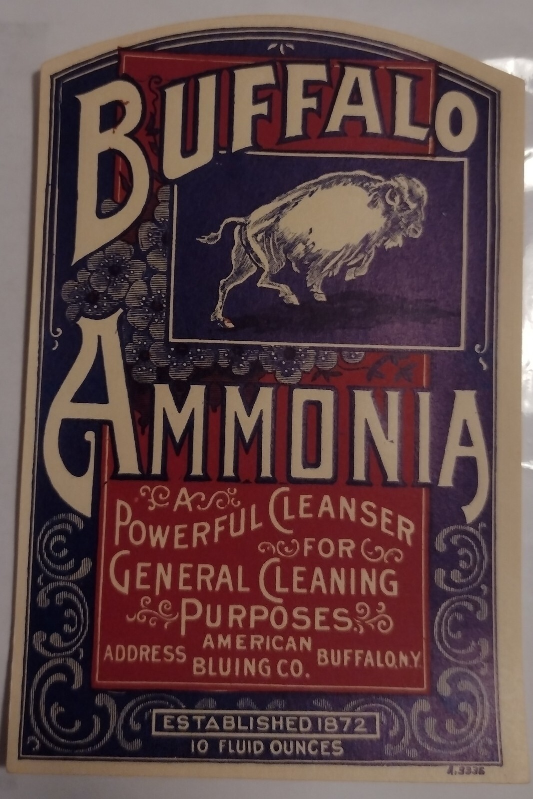 Buffalo Ammonia Cleanser Label Blue And Dark Red With White From 1910 Fantastic