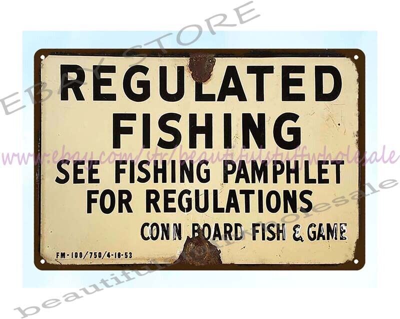 1953 Regulated Fishing Conn. Board Fishing Game metal tin sign home deco shop