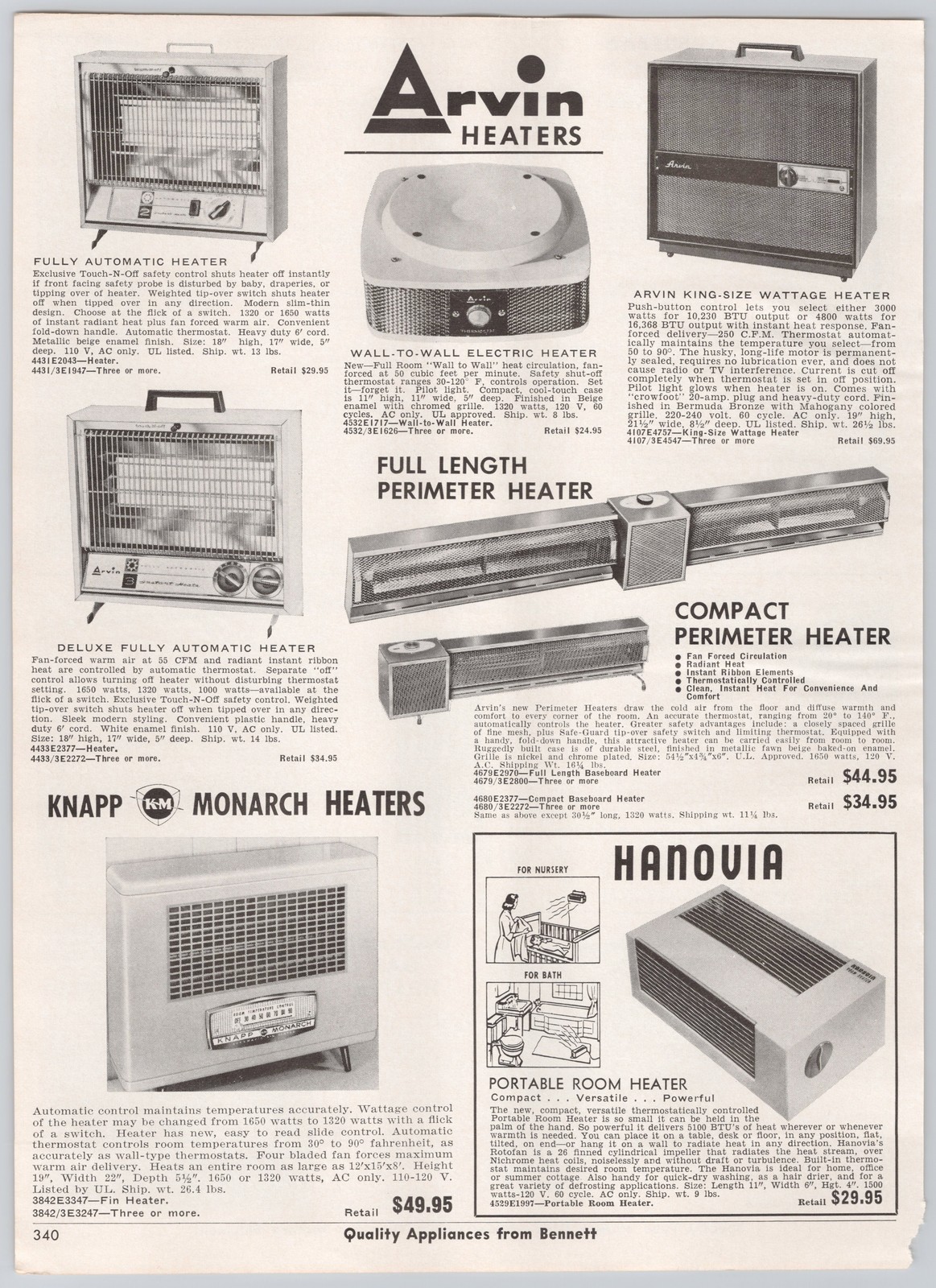 1960s Heater Advertising Print Ad Suburban Chromalox Arvin Royal Knapp Monarch