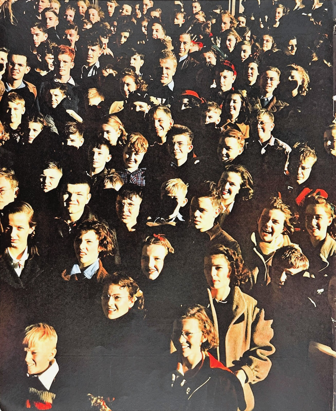1940 Young People Crowding and Smiling Happy Curious Kids Fortune Magazine Image