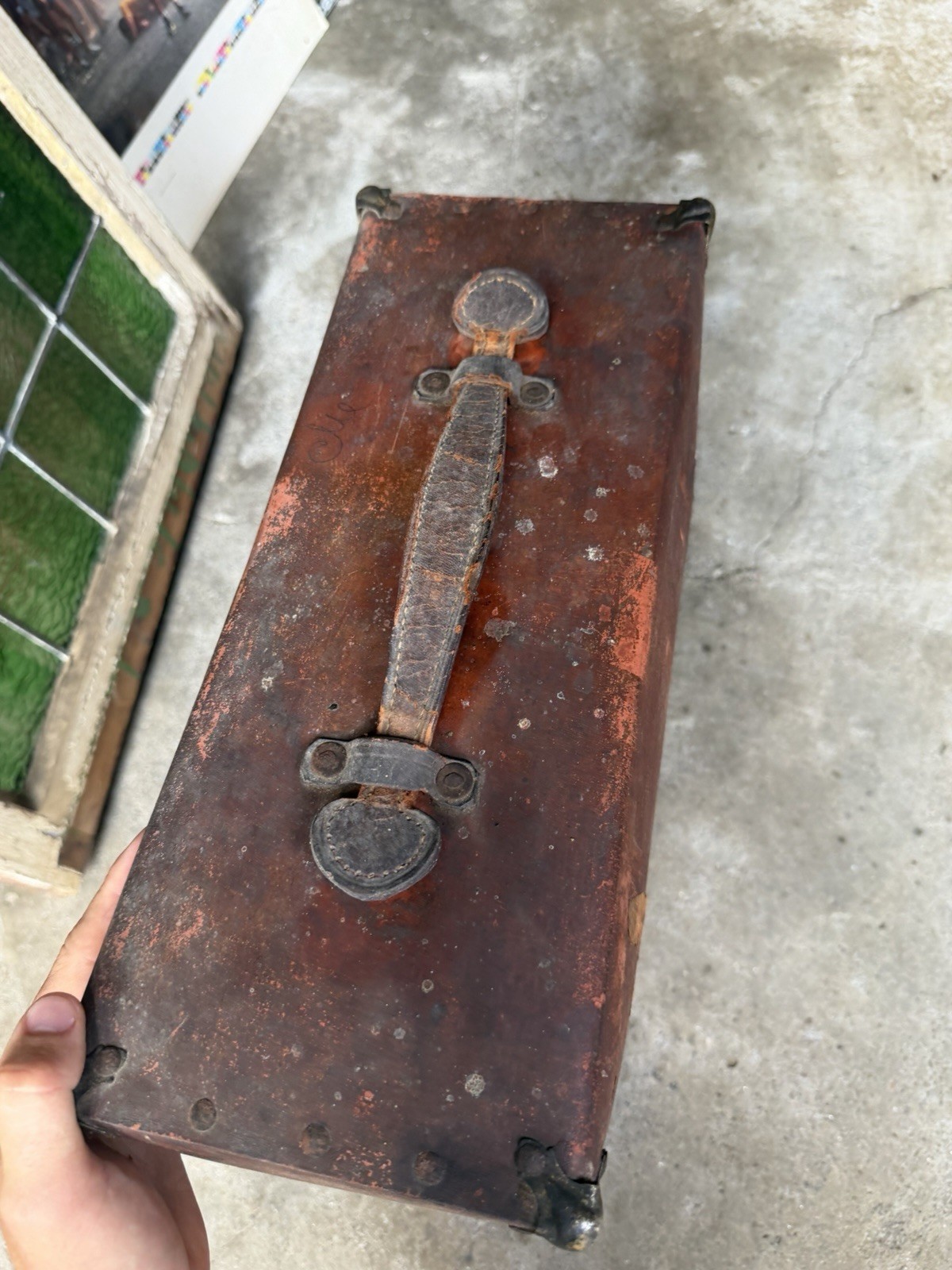Antique Leather Wood ? Travel Case Luggage Hand Panted Advertising Florida