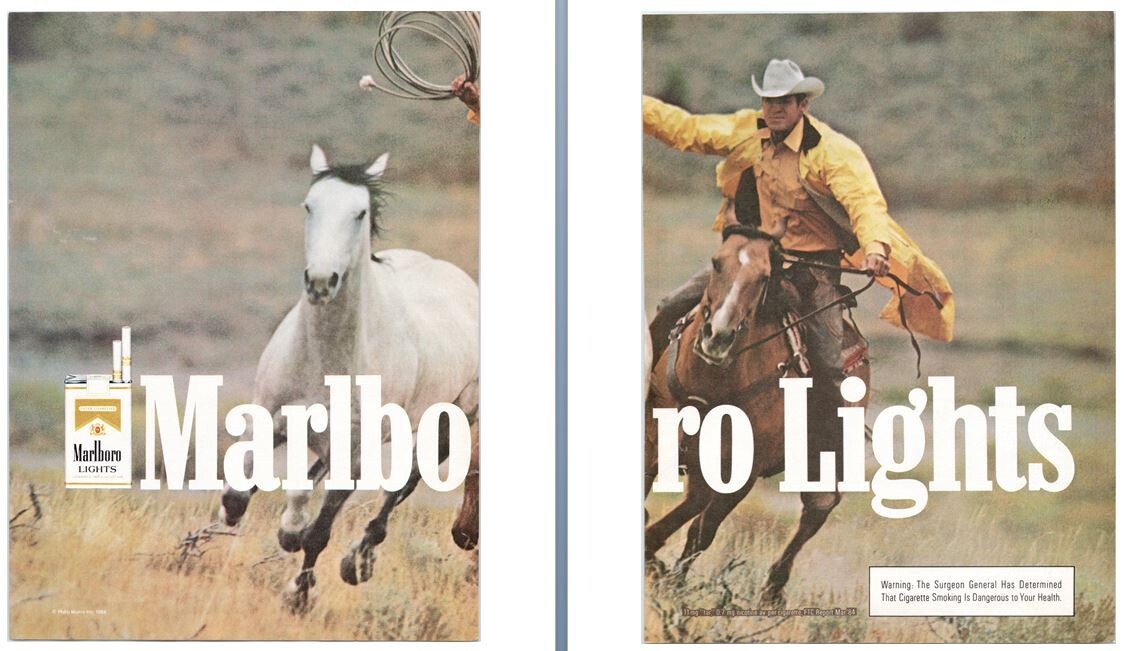 MARLBORO LIGHTS Cigarettes Smoking Ad ~ 1984 Magazine Advertising Print – 2 page