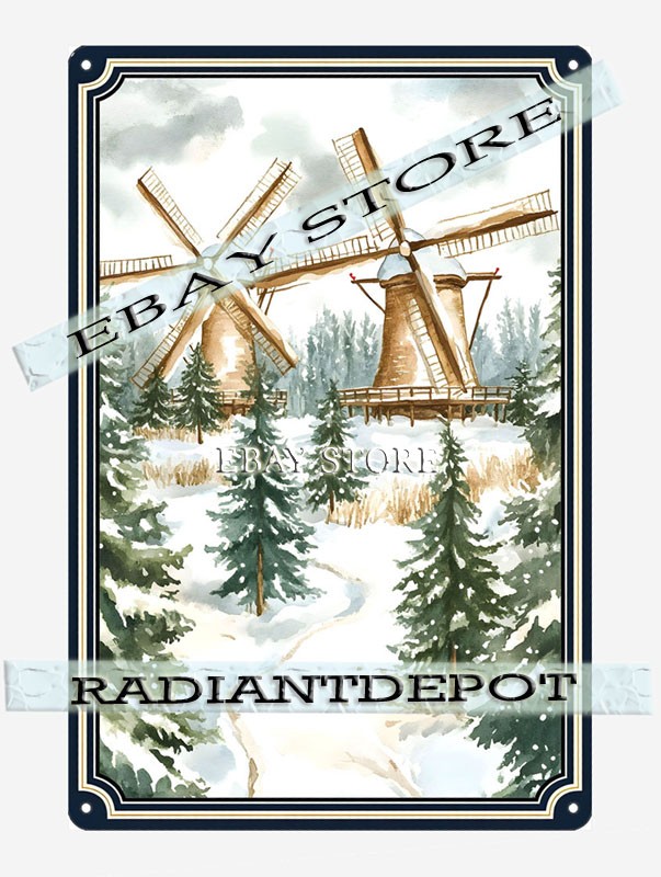 Frosted Farm Metal Tin Sign Cozy Christmas Art cool garage accessory