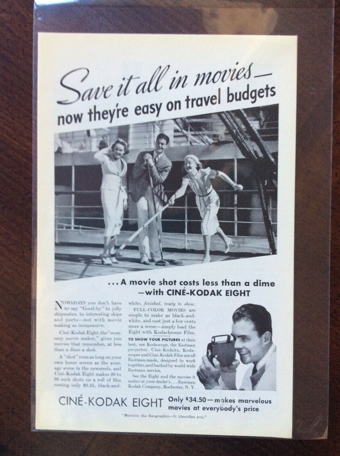1938 vintage original ad Cine-Kodak Eight Movie Camera fantastic condition