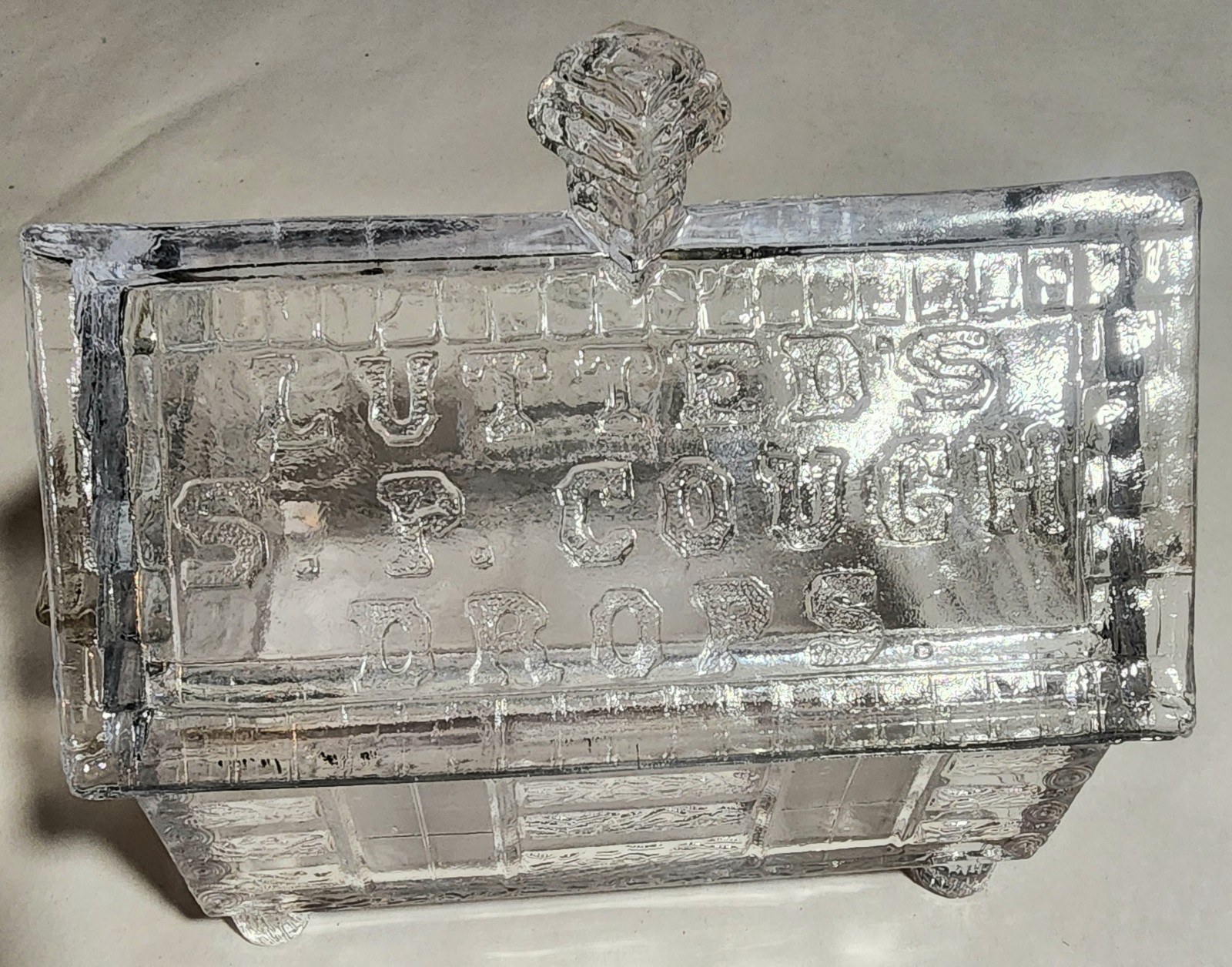 Vintage Lutted’s S P Cough Drops Log Cabin General Store Display Clear Glass