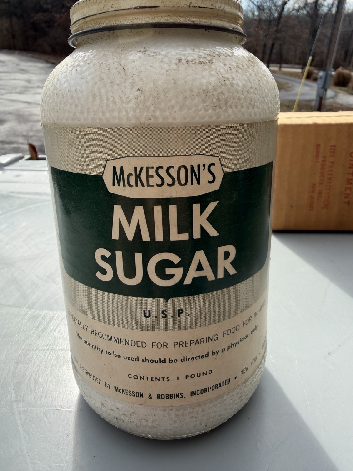 Vintage MERCK Milk Sugar full 1 Pound Bottle Anderson Drug Branson MO