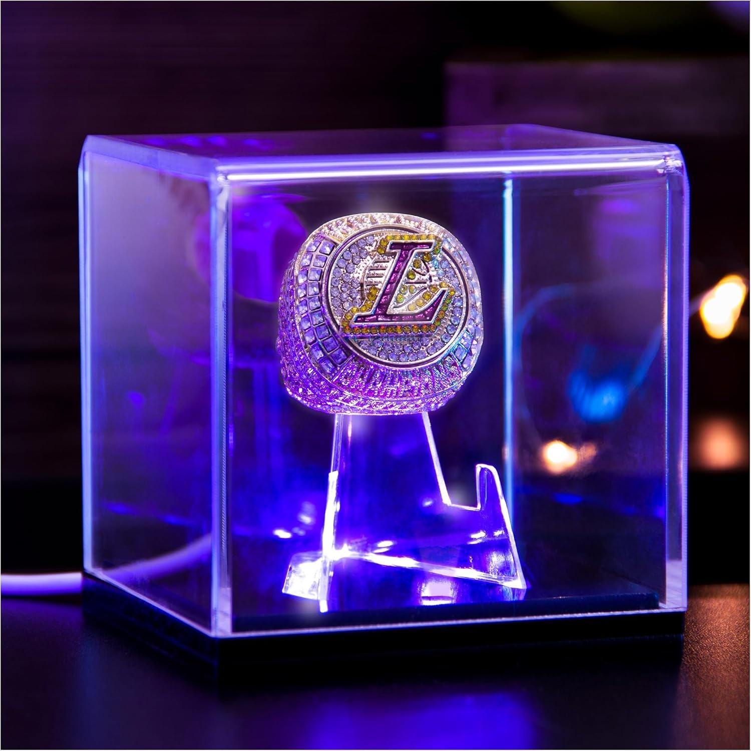 Championship Ring Display Case with Led Light, Uv-Protected Clear Challenge Coin